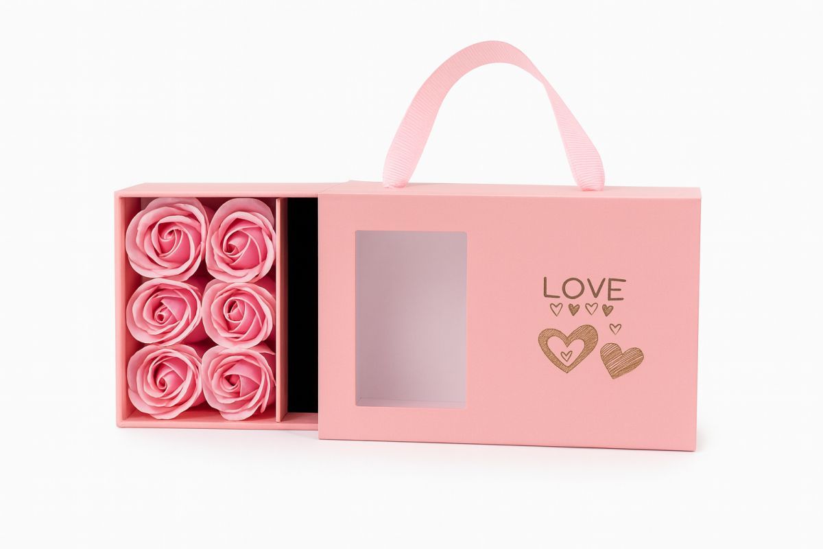 Cutie cadou cu trandafiri parfumați și compartiment pentru bijuterii – 15 × 5 × 9 cm