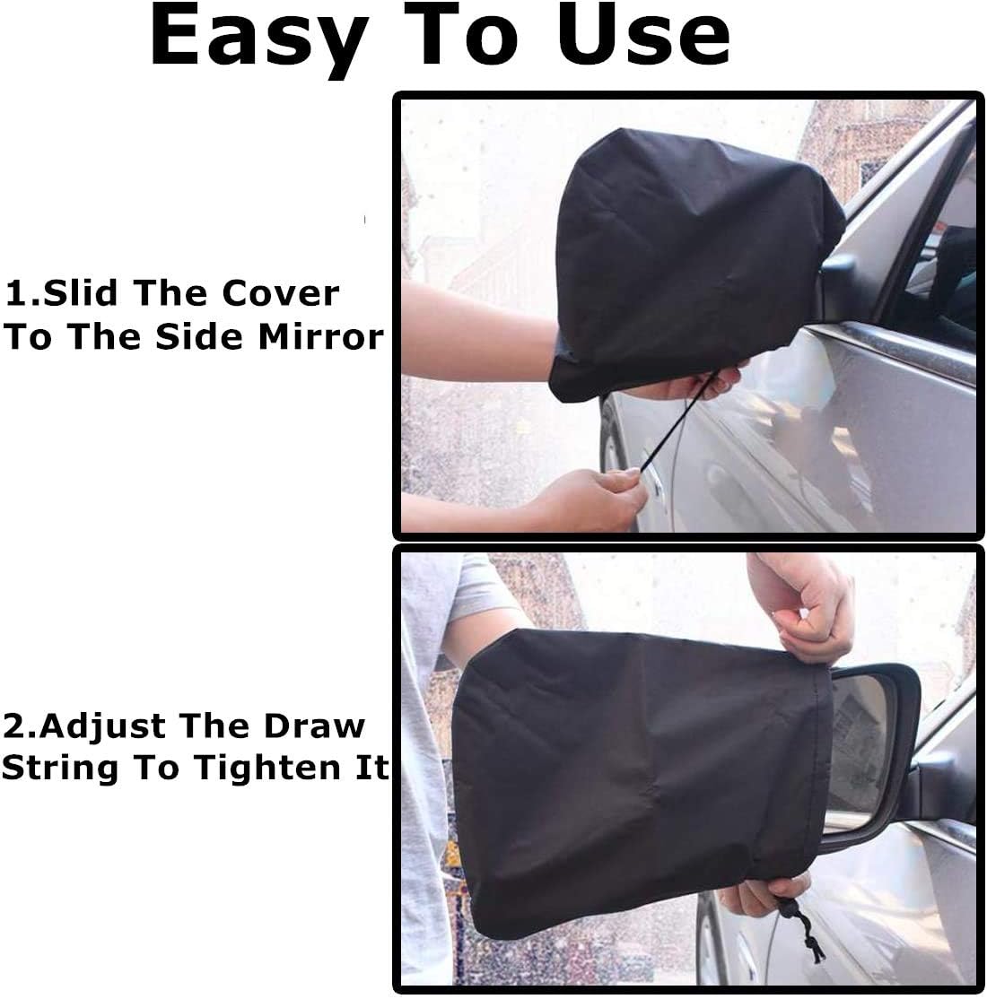 Set 2 Huse Oglinzi Auto Anti-Îngheț – Negru, Cu Șnur, Material Textil 40×30 cm