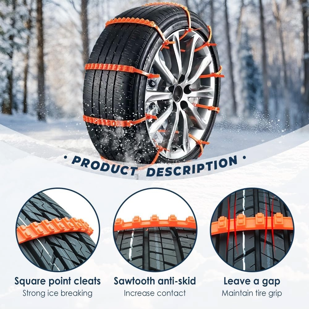 Benzi Antiderapante pentru Anvelope – Set 10 Buc, 93 cm, Montaj Rapid pentru Situații de Urgență