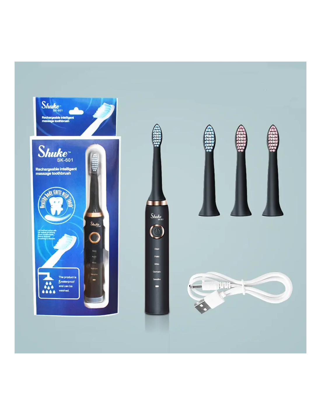 Periuță Electrică Dentară – 5 Moduri, 26.000 Vibrații/Min, 4 Capete Incluse, Neagră