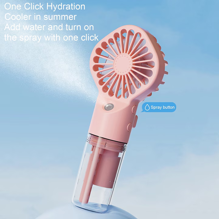 Ventilator portabil cu pulverizare USB – răcoare oriunde, 4 viteze, Baterie 1200mAh