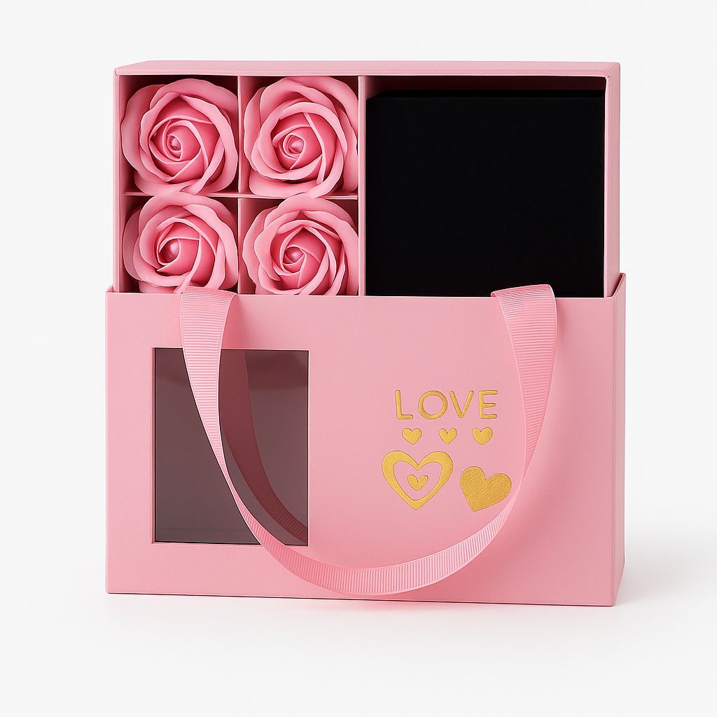 Cutie cadou cu trandafiri parfumați și compartiment pentru bijuterii – 15 × 5 × 9 cm