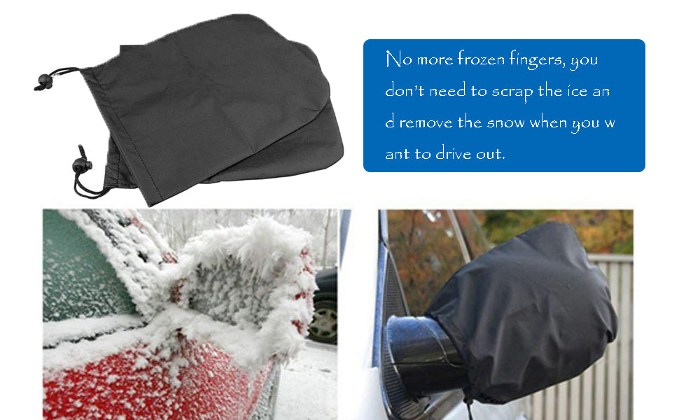 Set 2 Huse Oglinzi Auto Anti-Îngheț – Negru, Cu Șnur, Material Textil 40×30 cm