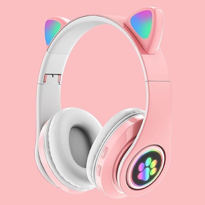 Căști Bluetooth cu Urechi de Pisică, 8–10h Autonomie, LED , Pliabile, Microfon, Slot SD, 40mm Hi-Fi,