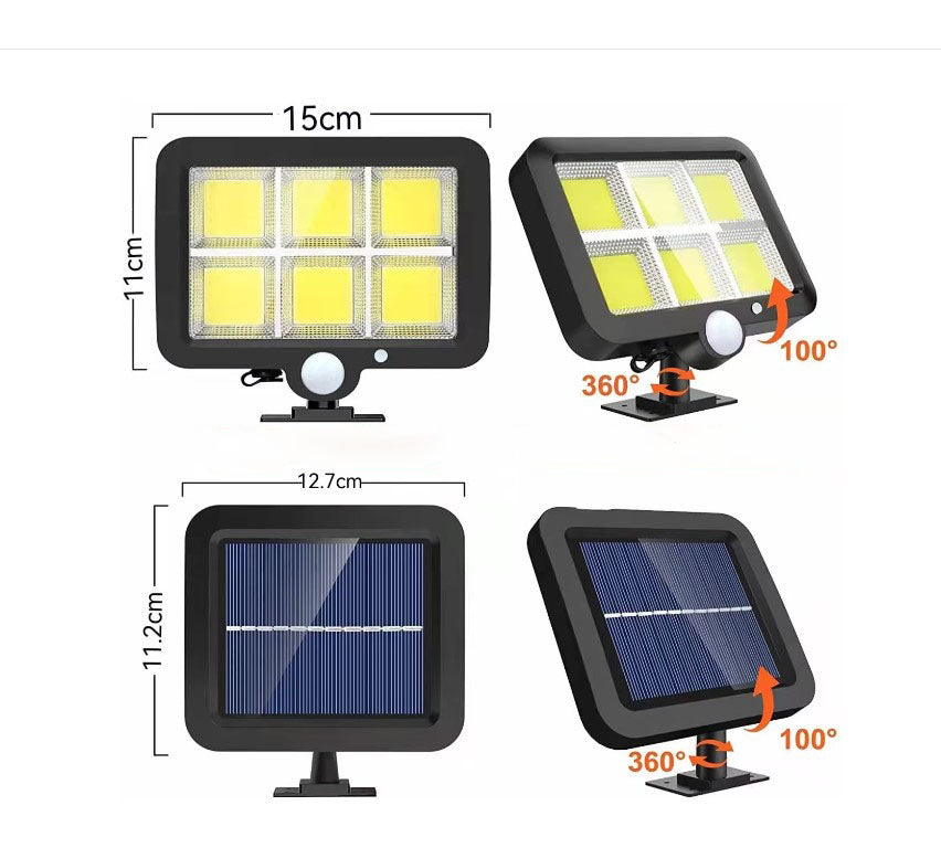 Proiector LED Solar ZET® Duo 220 lm, 120 LED-uri COB, Senzor de Mișcare, Telecomandă, Panou Solar Ajustabil, Rezistent la Apă