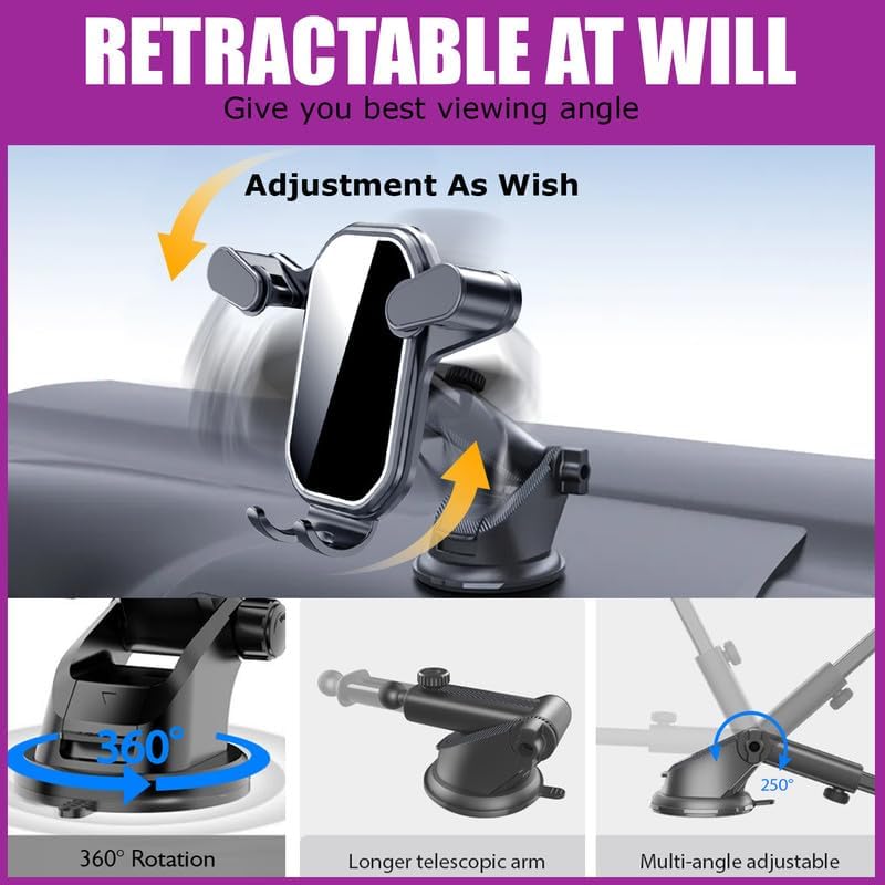 Suport Auto ZET51  pentru Telefon cu Ventuză – Montaj pe Parbriz sau Bord, Rotire 360°, Compatibil Universal