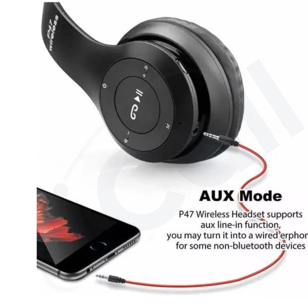 Căști Bluetooth P47 Over-Ear cu Microfon, Bluetooth 5.0, Design Pliabil, Bass Puternic, Autonomie Extinsă – Compatibile cu Telefon, Laptop, PC