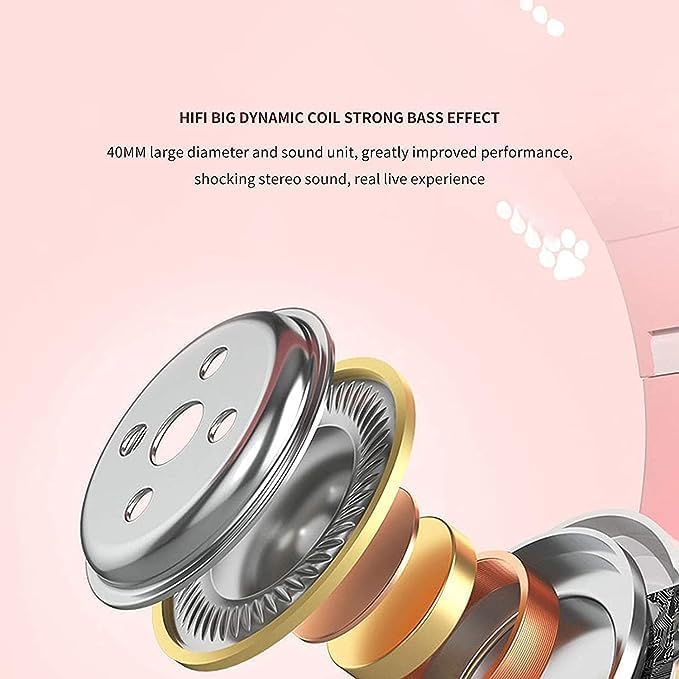 Căști Bluetooth cu Urechi de Pisică, 8–10h Autonomie, LED , Pliabile, Microfon, Slot SD, 40mm Hi-Fi,