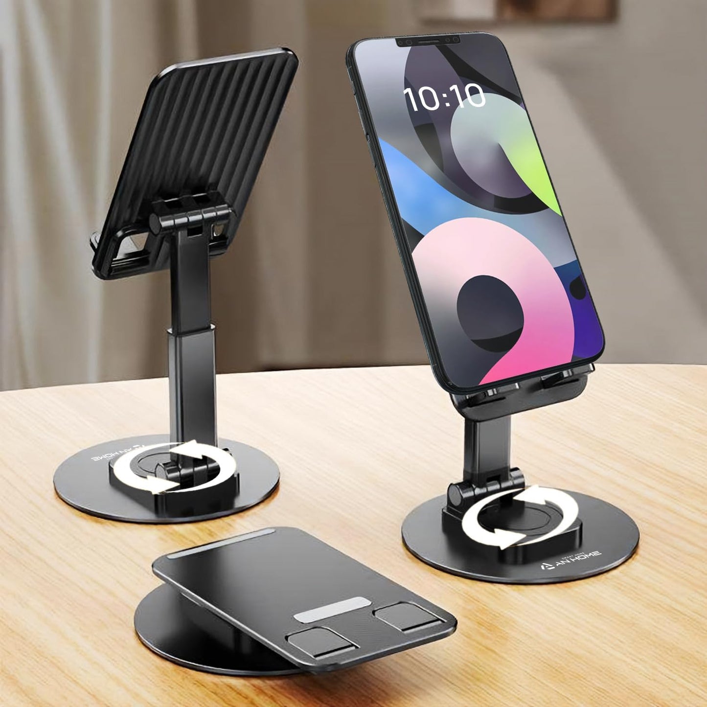 Suport pliabil pentru telefon – reglabil 360°, compatibil universal, din plastic durabil – Negru