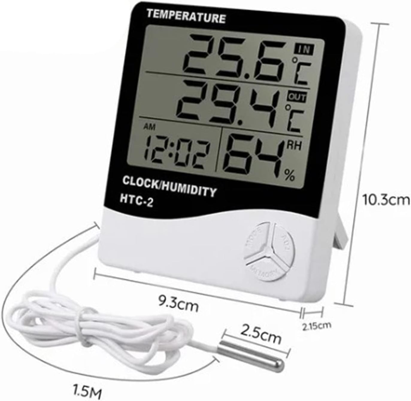 Termometru Higrometru Digital cu Sondă Externă, Ceas, Alarmă și Calendar | Măsurare Temperatură & Umiditate – Ecran LCD