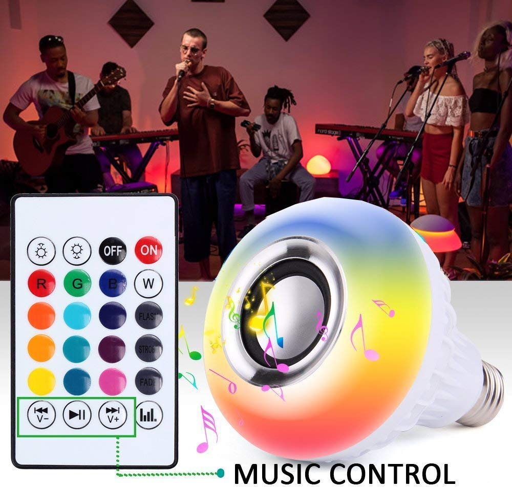 Bec LED Muzical ZET 13x9cm cu Difuzor Bluetooth, Telecomandă și Lumină RGB – Control prin Telefon