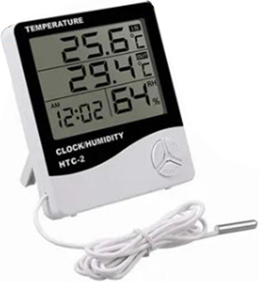 Termometru Higrometru Digital cu Sondă Externă, Ceas, Alarmă și Calendar | Măsurare Temperatură & Umiditate – Ecran LCD