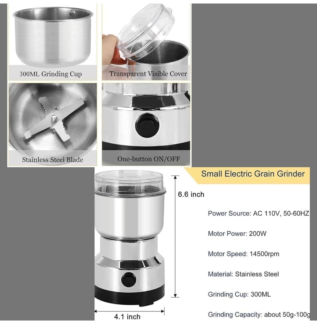 Râșniță Electrică 150W, Oțel Inoxidabil, Pentru Cafea, Condimente, Nuci