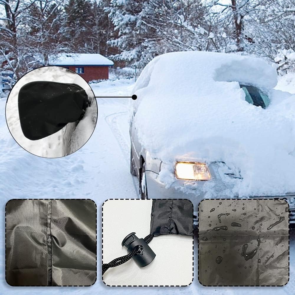 Set 2 Huse Oglinzi Auto Anti-Îngheț – Negru, Cu Șnur, Material Textil 40×30 cm