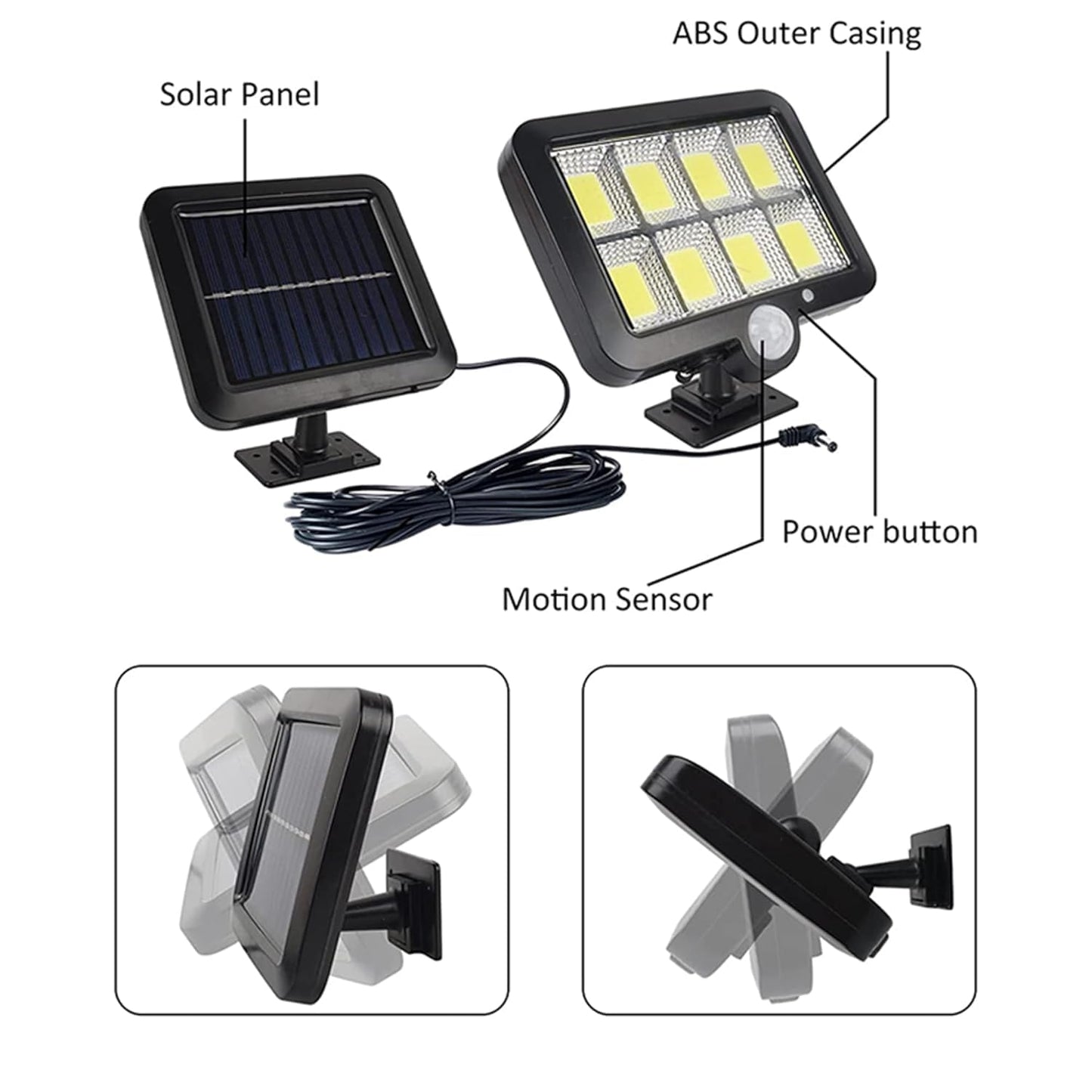 Proiector LED Solar ZET® Duo 220 lm, 120 LED-uri COB, Senzor de Mișcare, Telecomandă, Panou Solar Ajustabil, Rezistent la Apă