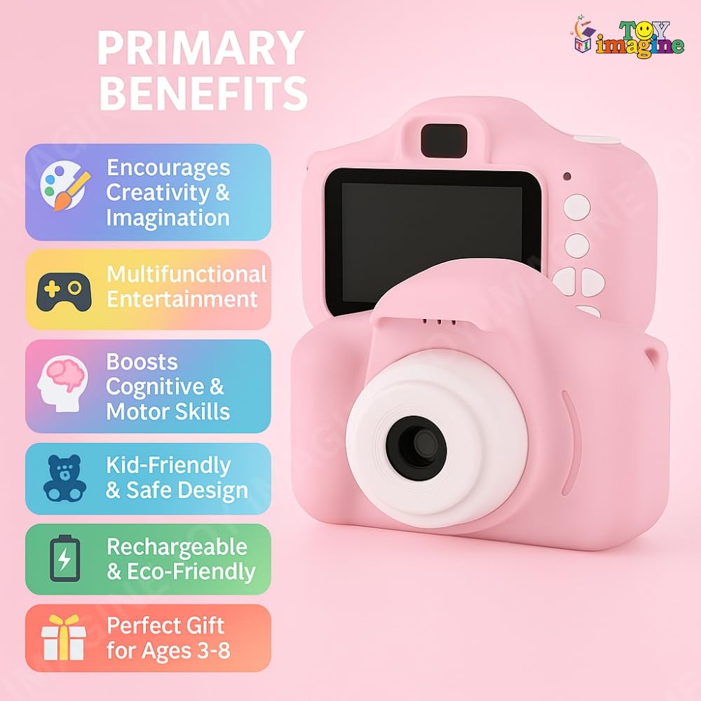 Aparat Foto-Video Digital pentru Copii, 6 Funcții, Jocuri Integrate, Ecran 5 cm, 3MP, Baterie 400mAh