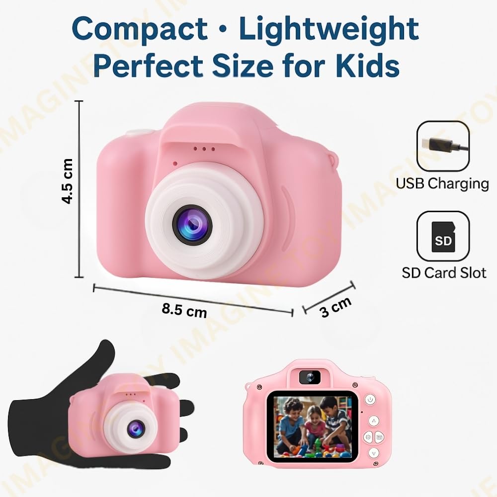 Aparat Foto-Video Digital pentru Copii, 6 Funcții, Jocuri Integrate, Ecran 5 cm, 3MP, Baterie 400mAh