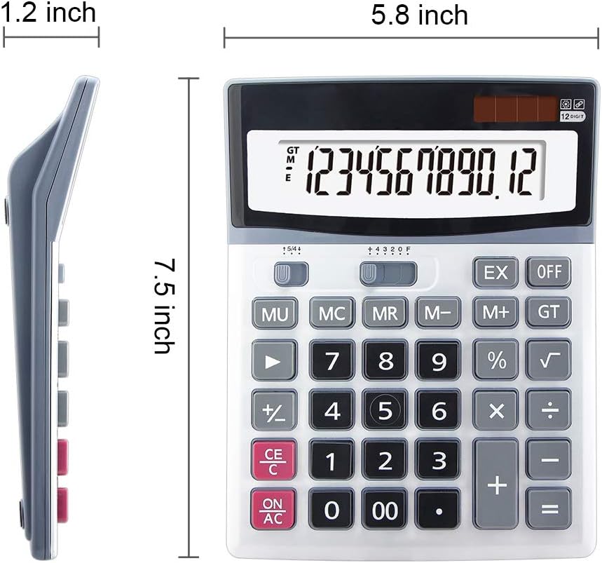 Calculator de Birou ZET® – Afișaj 12 Cifre, Panou Metalic, Funcții Memorie, Rotunjire Automată, 4 Zecimale