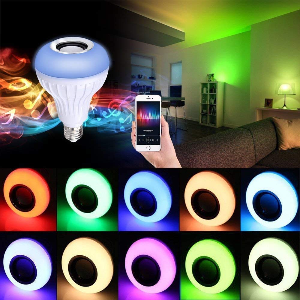 Bec LED Muzical ZET 13x9cm cu Difuzor Bluetooth, Telecomandă și Lumină RGB – Control prin Telefon