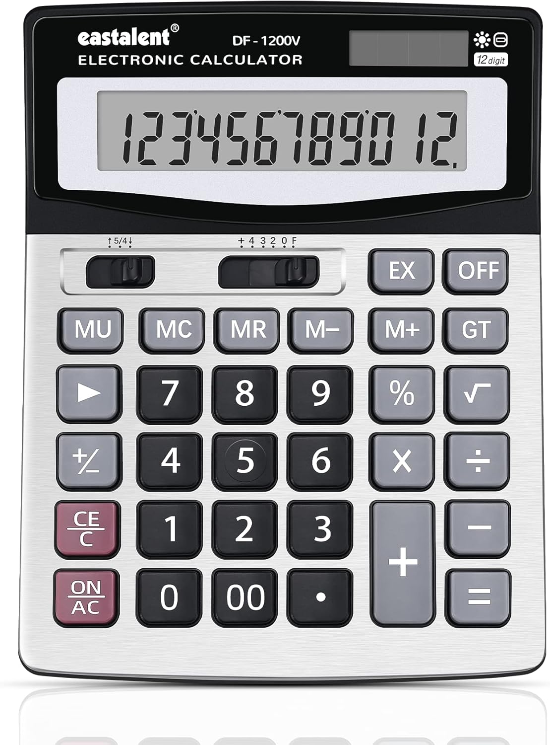 Calculator de Birou ZET® – Afișaj 12 Cifre, Panou Metalic, Funcții Memorie, Rotunjire Automată, 4 Zecimale