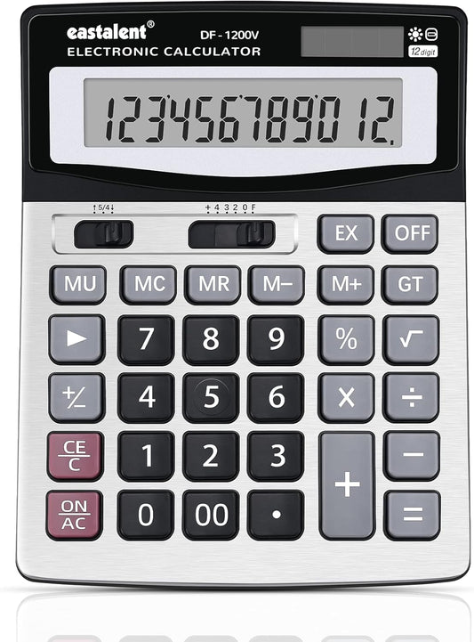 Calculator de Birou ZET® – Afișaj 12 Cifre, Panou Metalic, Funcții Memorie, Rotunjire Automată, 4 Zecimale