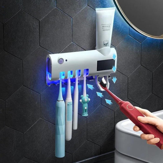 Dozator Pastă de Dinți Inteligent cu Sterilizator UV – Suport Periuțe Igienic, Elimină Germenii