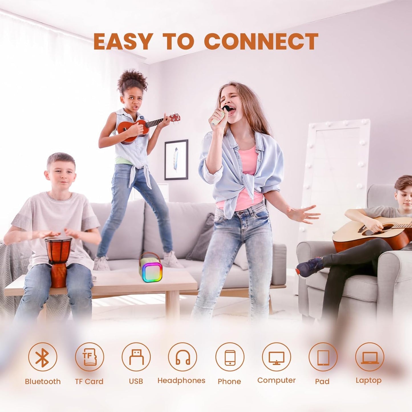 Set Karaoke ZET® cu 2 Microfoane și Boxă Portabilă – Ideal pentru petreceri și distracție Iluminare LED, Efecte Vocale