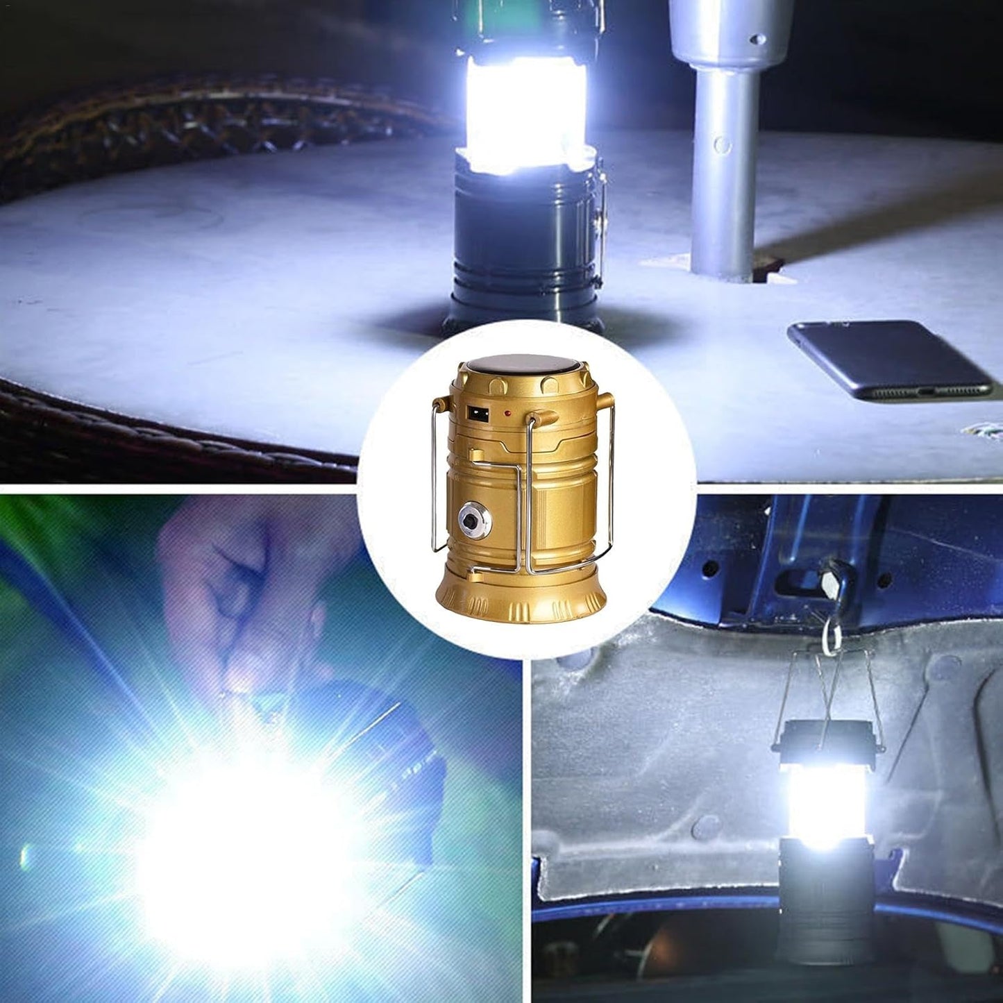 Lampă-lanternă solară ZET LED pliabilă 19×9 cm, impermeabilă, funcție felinar cu încărcare USB – ideală pentru exterior, camping, grădină