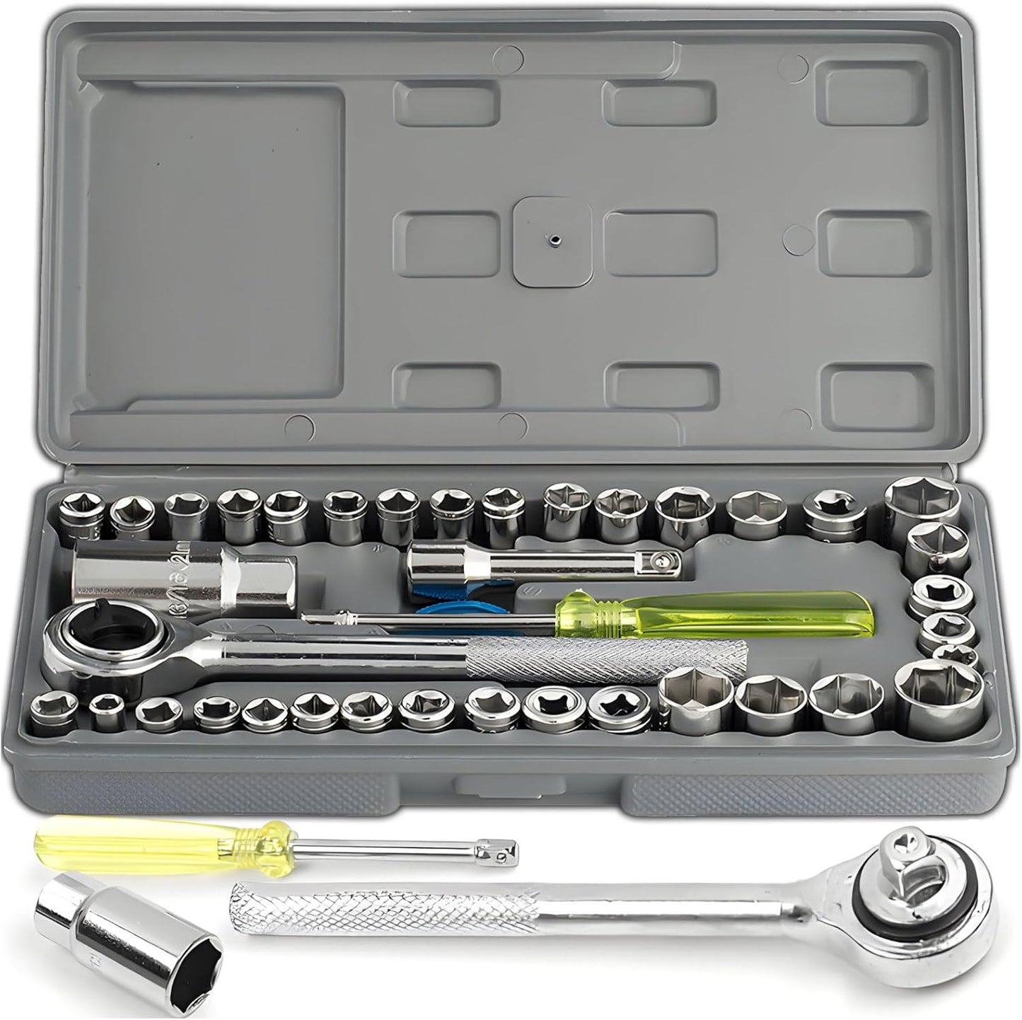 Trusă de Chei Tubulare 40 Piese Set Profesional, Clichet Reversibil +Manusi ZET Cadou