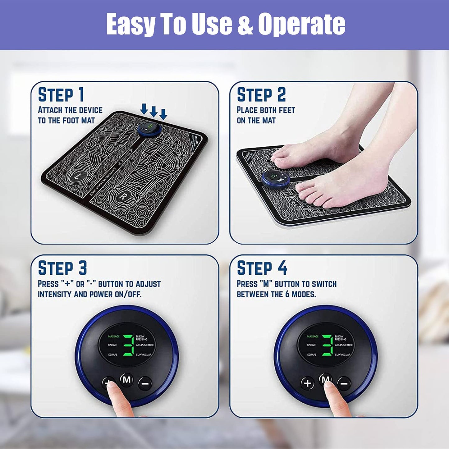 Covor Masaj Picioare cu Electrostimulare EMS – Îmbunătățire Circulație, Relaxare, Ușor de Utilizat