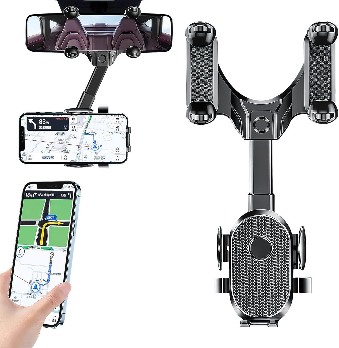 Suport auto pentru telefon – montaj pe oglinda retrovizoare, rotire 360°, compatibil universal, design stabil și compact