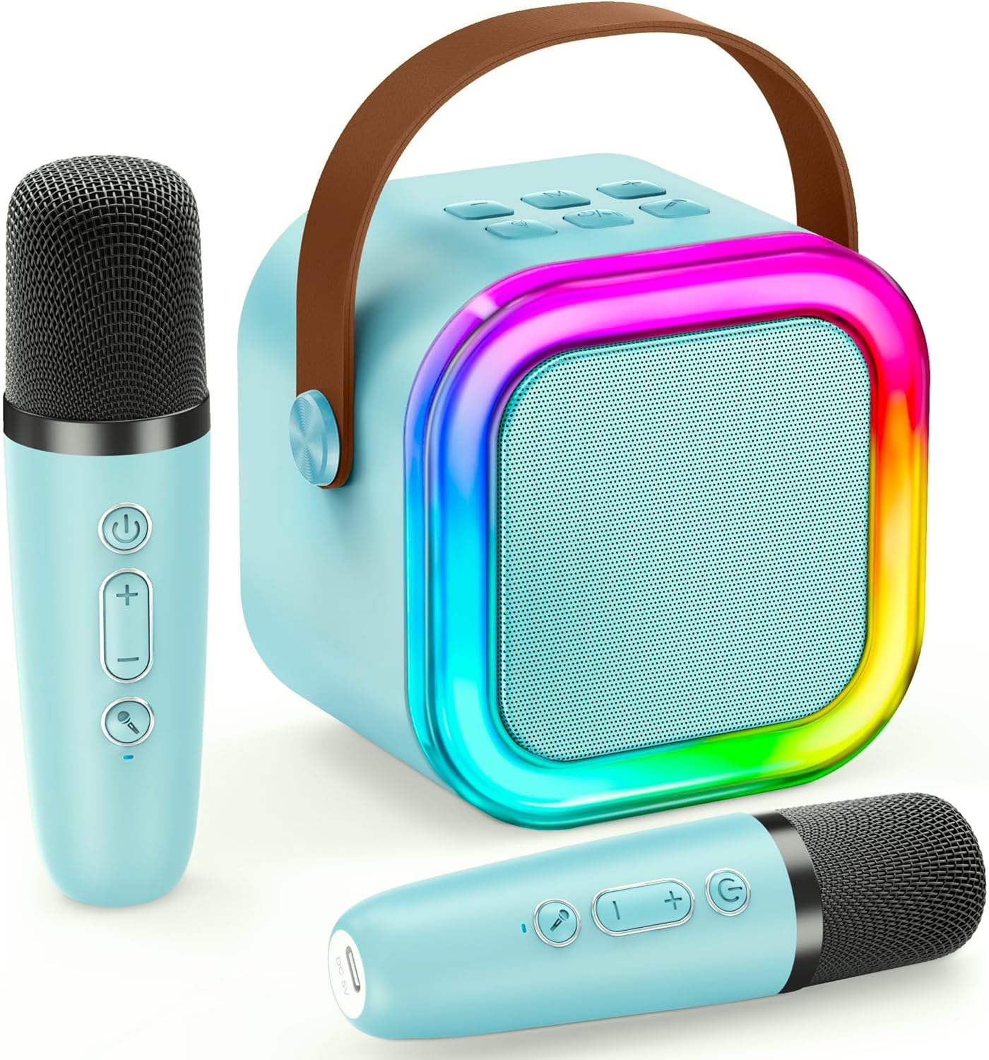 Set Karaoke ZET® cu 2 Microfoane și Boxă Portabilă – Ideal pentru petreceri și distracție Iluminare LED, Efecte Vocale