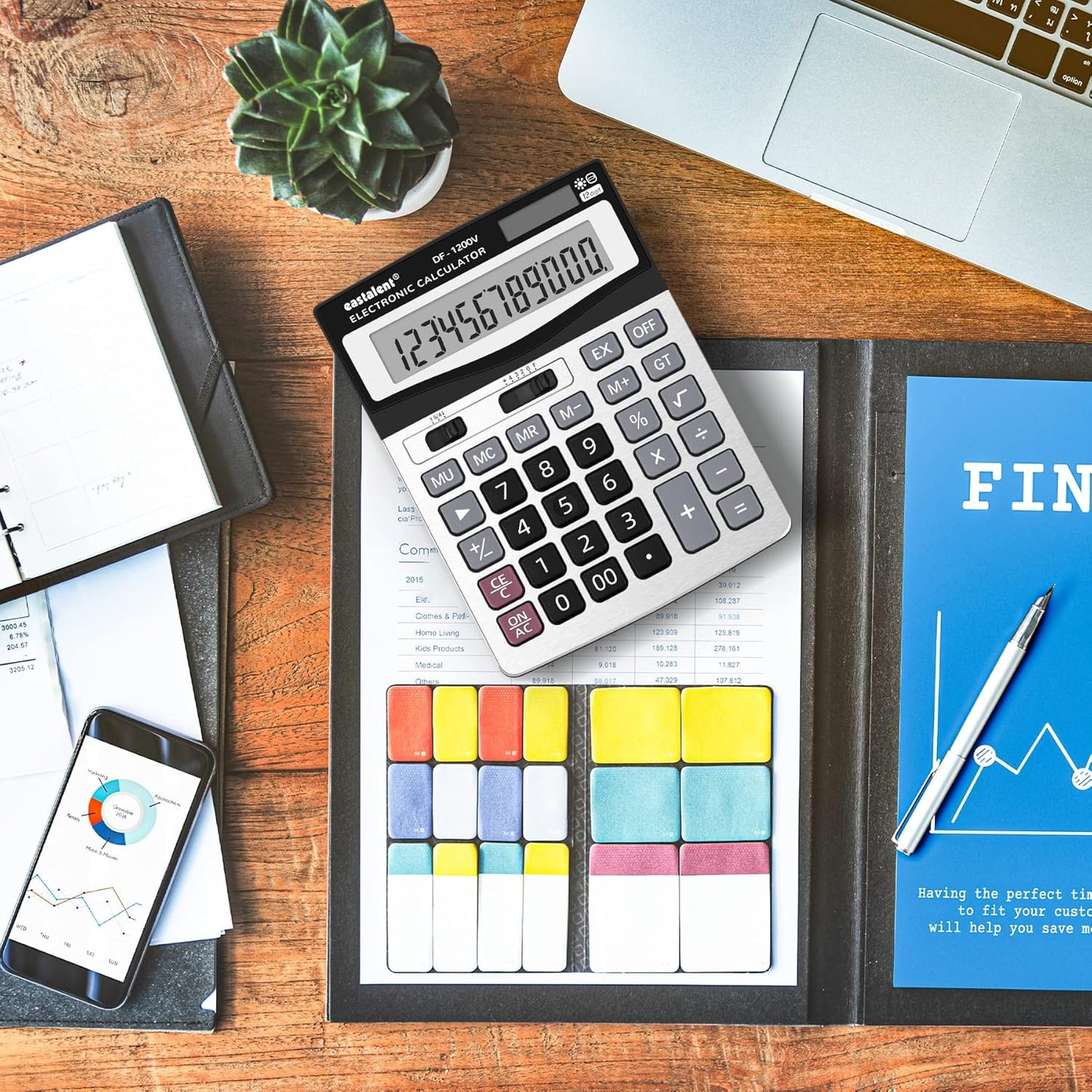 Calculator de Birou ZET® – Afișaj 12 Cifre, Panou Metalic, Funcții Memorie, Rotunjire Automată, 4 Zecimale