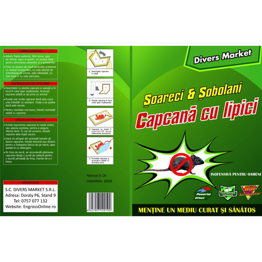 Capcană Șoareci Tip Carte– Adeziv Puternic, Non-Toxic, Ecologic, Eficiență Ridicată