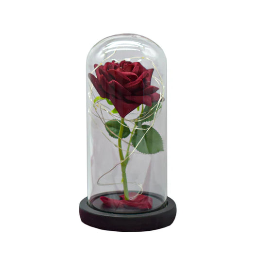 Trandafir în Cupolă de Sticlă cu Lumină LED – Aranjament Floral Elegant, Cadou Romantic