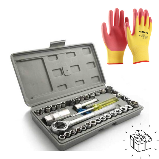 Trusă de Chei Tubulare 40 Piese Set Profesional, Clichet Reversibil +Manusi ZET Cadou