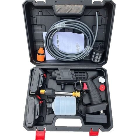 Aparat de Spălat cu Presiune Fără Fir 48V, 500W, 30 Bar, 3L/min, 2 Baterii, Duze Multiple și Rezervor de Spumă