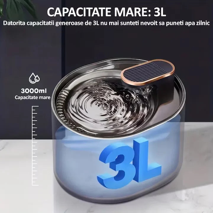 Dispenser Automat de Apă Tip Fântână pentru Pisici și Câini 3L – Silențios, cu Filtrare și LED Albastru