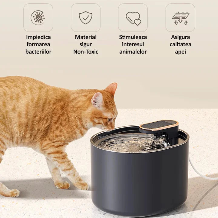 Dispenser Automat de Apă Tip Fântână pentru Pisici și Câini 3L – Silențios, cu Filtrare și LED Albastru