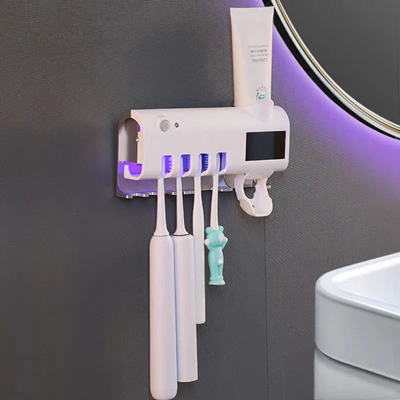 Dozator Pastă de Dinți Inteligent cu Sterilizator UV – Suport Periuțe Igienic, Elimină Germenii