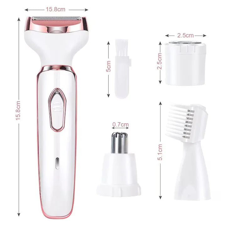 Epilator 4 în 1 Multifuncțional USB – Aparat de ras și trimmer pentru corp, față, sprâncene și nas, wet & dry, precis și delicat