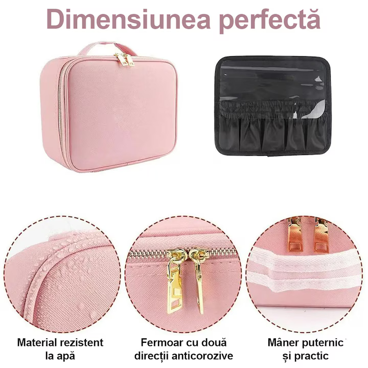 Geantă pentru Cosmetice cu LED și Compartimente Reglabile – Eleganță, Tehnologie și Organizare