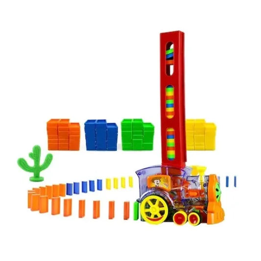 Set Trenuleț Electric Domino pentru Copii – 60 Piese Domino, Lumină și Sunet, Jucărie Educativă Automată