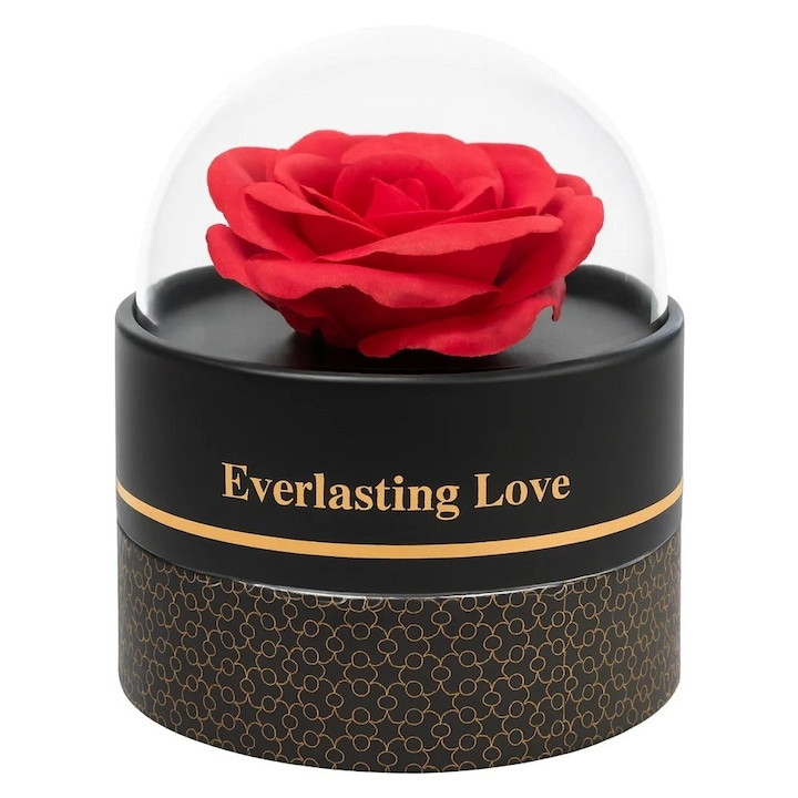 Cutie Cadou Rotundă "Dragobete" cu Trandafir din Săpun, Sertar pentru Bijuterii , 11x10 cm