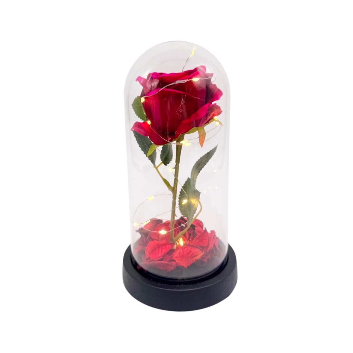 Trandafir în Cupolă de Sticlă cu Lumină LED – Aranjament Floral Elegant, Cadou Romantic