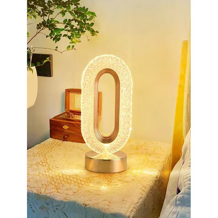 Veioză Cristal Acrilic – Touch Control, 3 Culori, Reîncărcabilă USB, 3000mAh, Design Modern Premium