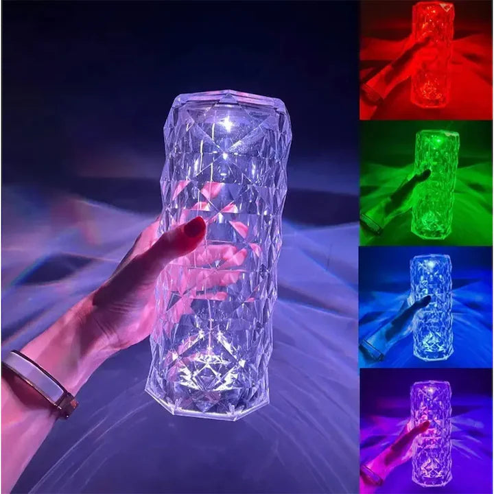 Lampă LED Cristal 3D cu 16 Culori RGB, Control Tactil & Telecomandă – Reîncărcabilă USB-C, Design Luxos pentru Dormitor/Birou