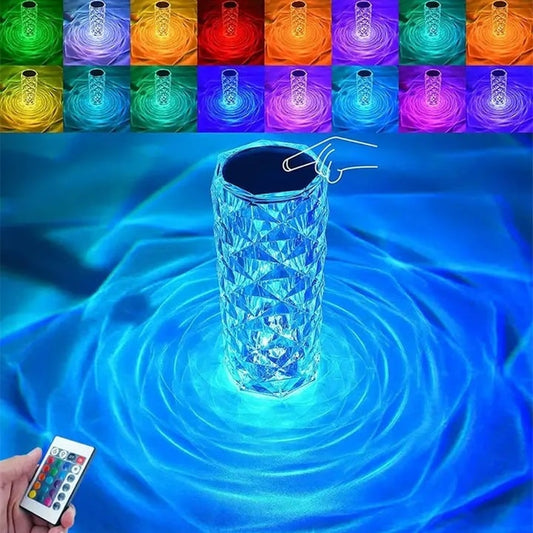 Lampă LED Cristal 3D cu 16 Culori RGB, Control Tactil & Telecomandă – Reîncărcabilă USB-C, Design Luxos pentru Dormitor/Birou
