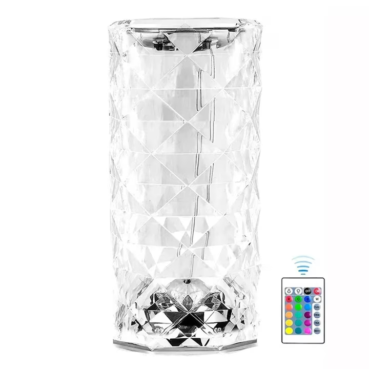 Lampă LED Cristal 3D cu 16 Culori RGB, Control Tactil & Telecomandă – Reîncărcabilă USB-C, Design Luxos pentru Dormitor/Birou