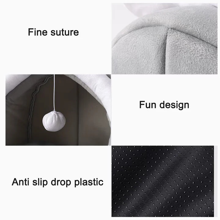 Pat pentru Pisici Confortabil din Bumbac și Burete, Gri – Design Semi-Închis, Ușor de Spălat, Rezistent (38 × 39 × 35 cm)